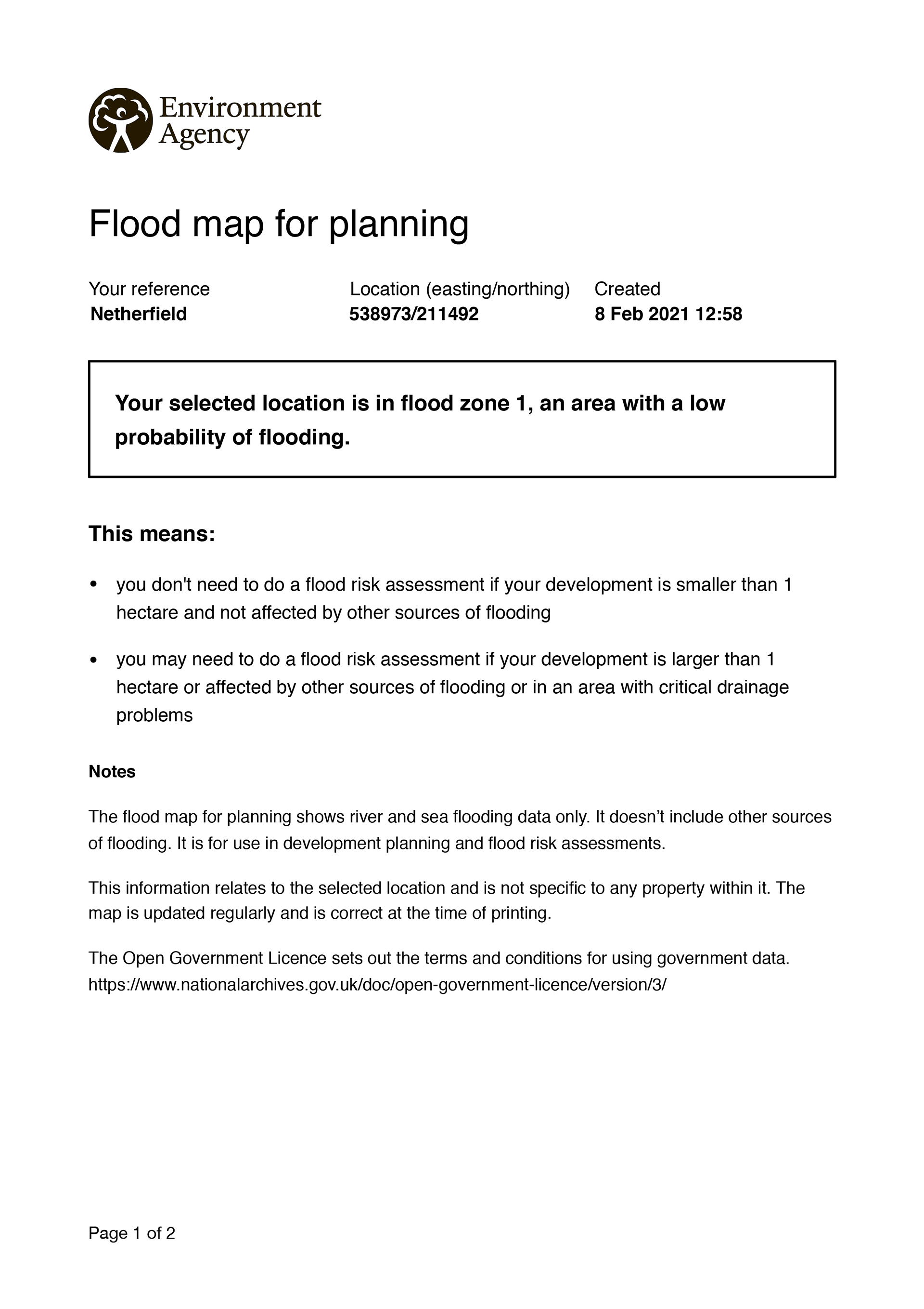 Flood map for planning